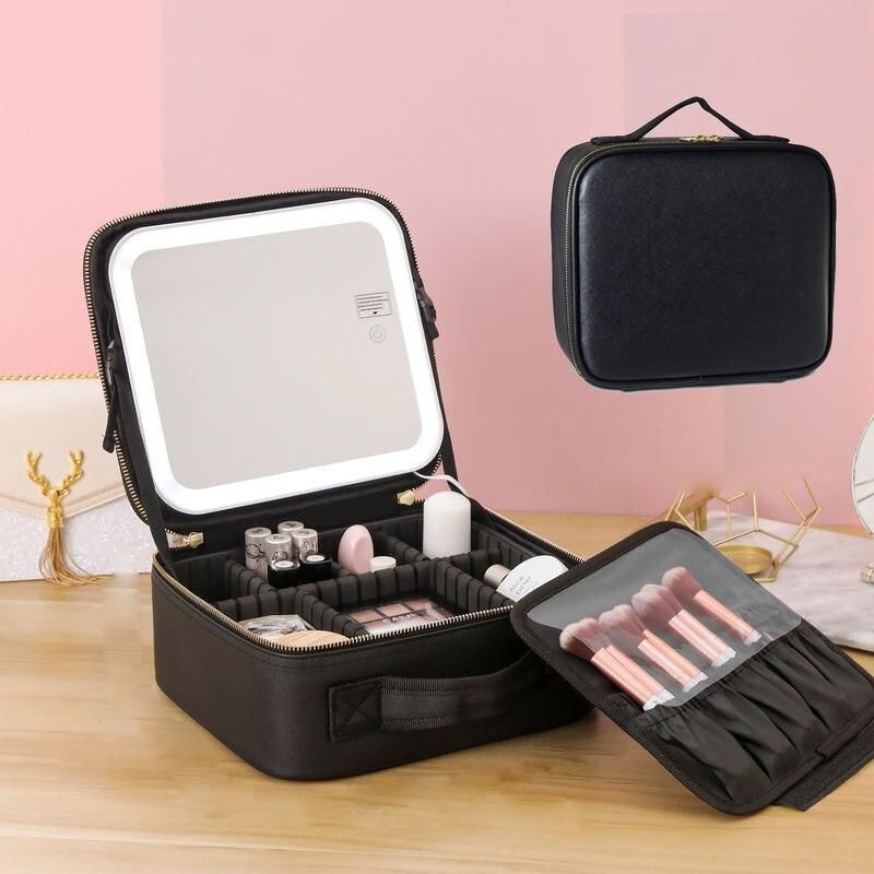 New Smart LED Lights Makeup bag With Large Mirror Waterproof PU Leather Travel Cosmetic Case For Women New Smart LED Lights Makeup bag With Large Mirror Waterproof PU Leather Travel Cosmetic Case For Women