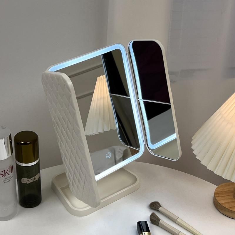 LED Makeup Mirror 3 Colors Lights Trifold Dressing Mirror Beauty Light with Smart Complementary Makeup Mirror USB Rechargeable LED Makeup Mirror 3 Colors Lights Trifold Dressing Mirror Beauty Light with Smart Complementary Makeup Mirror USB Rechargeable
