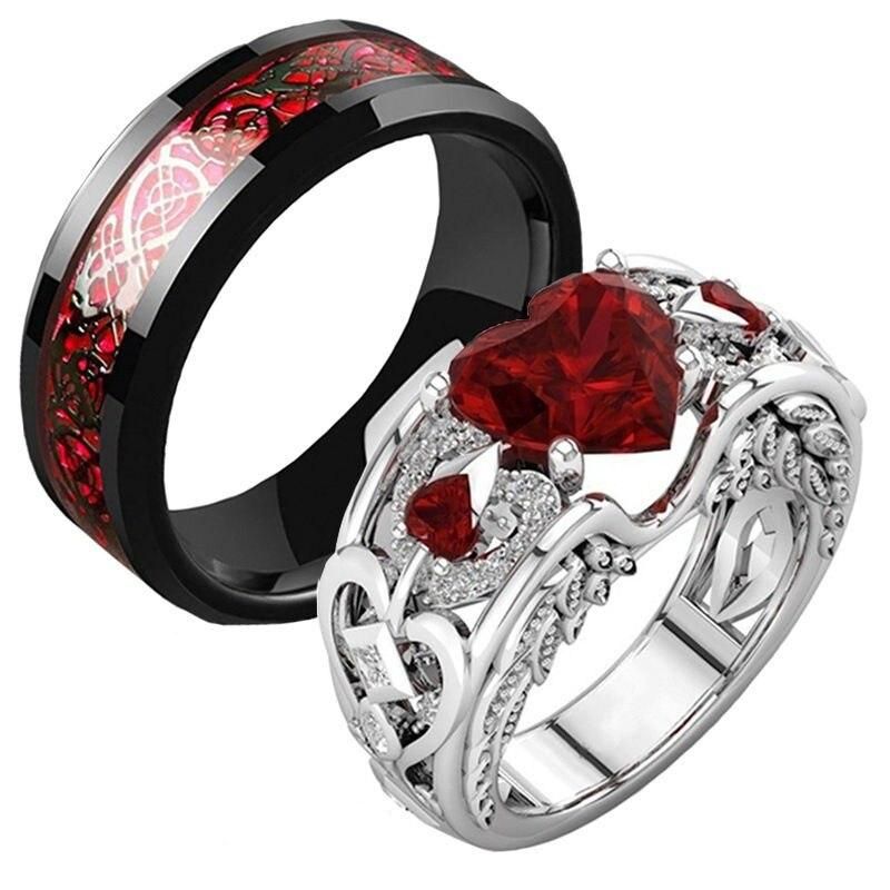 New Red Heart Rose Flower Woman Rings For Lovers Stainless Steel Pattern Men Couples Ring Jewelry Wedding Bands
