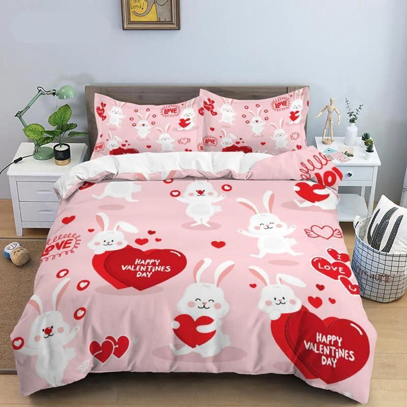 Valentine's Day Duvet Cover King Size Microfiber Romantic Red Love Heart Bedding Set for Lover Happy Valentine's Day Quilt Cover Valentine's Day Duvet Cover King Size Microfiber Romantic Red Love Heart Bedding Set for Lover Happy Valentine's Day Quilt Cover